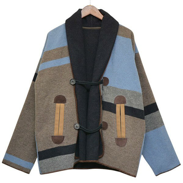 【中古】KOLOR2018AW RANDOM BORDER DOUBLE CROSS COAT ボーダーダブルクロスコート 18WCM-C09108 ブラウン×ライトブルー サイズ:2【価格見直し】