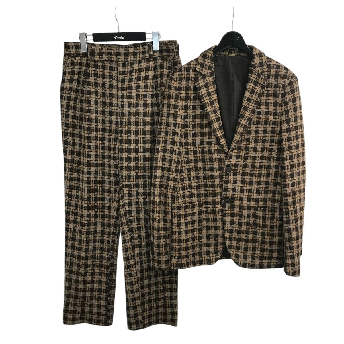 【中古】FENDI チェック柄セットアップ ベージュ×ブラウン サイズ:46/46 【140925】(フェンディ)