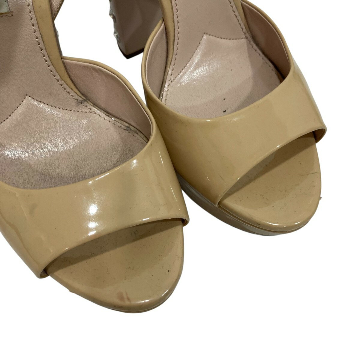 【中古】MIU MIU　ビジュー ヒールアップパンプス ベージュ サイズ：37 【120226】（ミュウミュウ）
