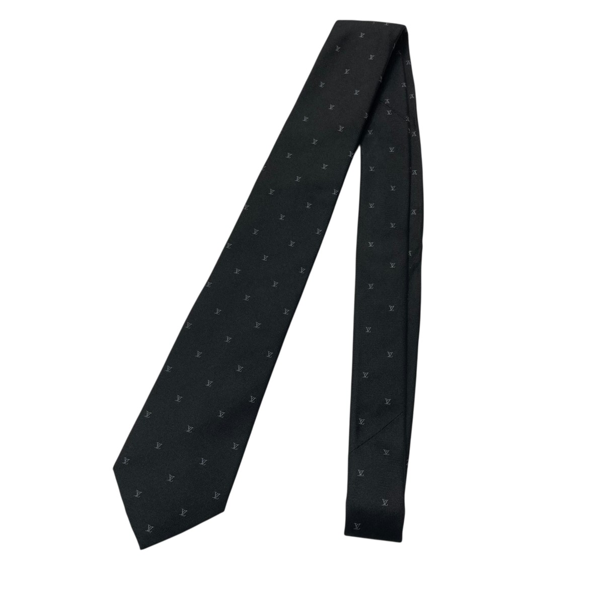 【中古】LOUIS VUITTON ネクタイ・LV ブラゾン 7CM M94812／MR4264 ブラック 【240925】（ルイヴィトン）