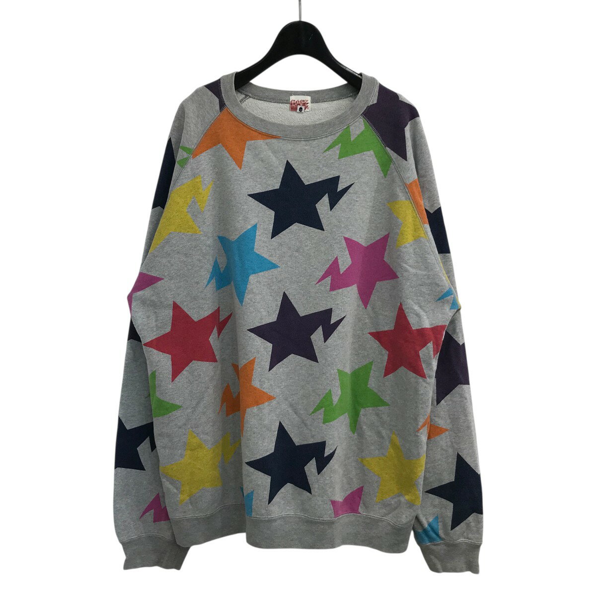 【中古】BAPE BY A BATHING APEスター総柄スウェット グレー×マルチカラー サイズ：L【価格見直し】