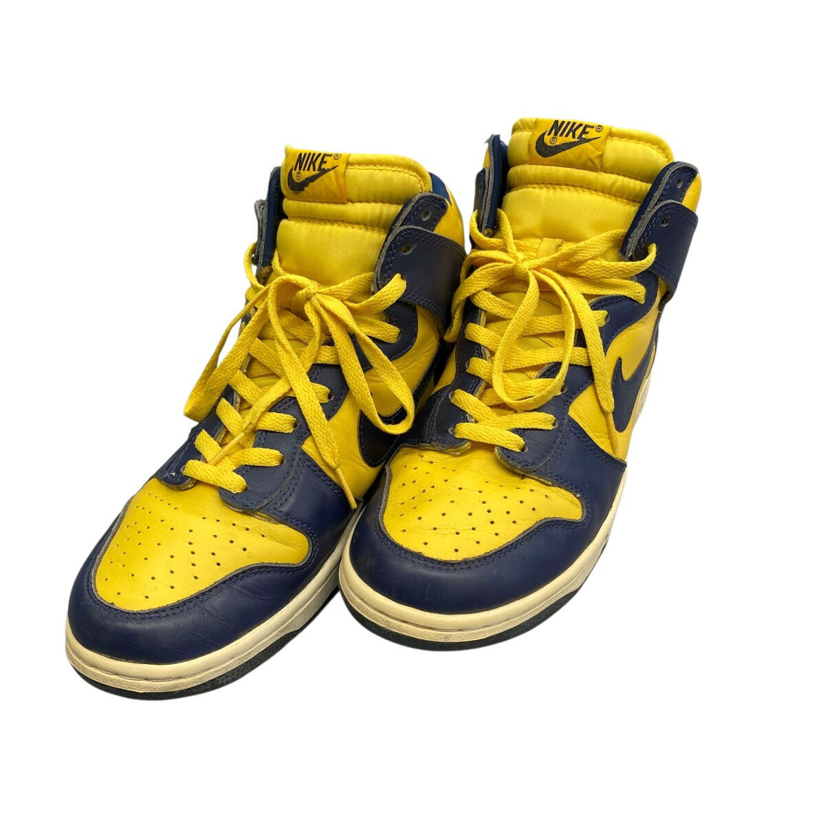 【中古】NIKE98年製 DUNK HIGH LE MICHIGAN ハイカットスニーカー 981012 イエロー×ネイビー サイズ：28CM【価格見直し】