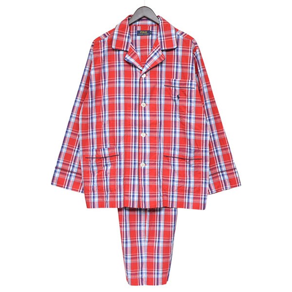 【中古】POLO RALPH LAUREN　チェック柄パジャマセット　チェックシャツ　チェックパンツ　ルームウェア　RM6-R301 レッド サイズ：L/L 【270925】（ポロラルフローレン）