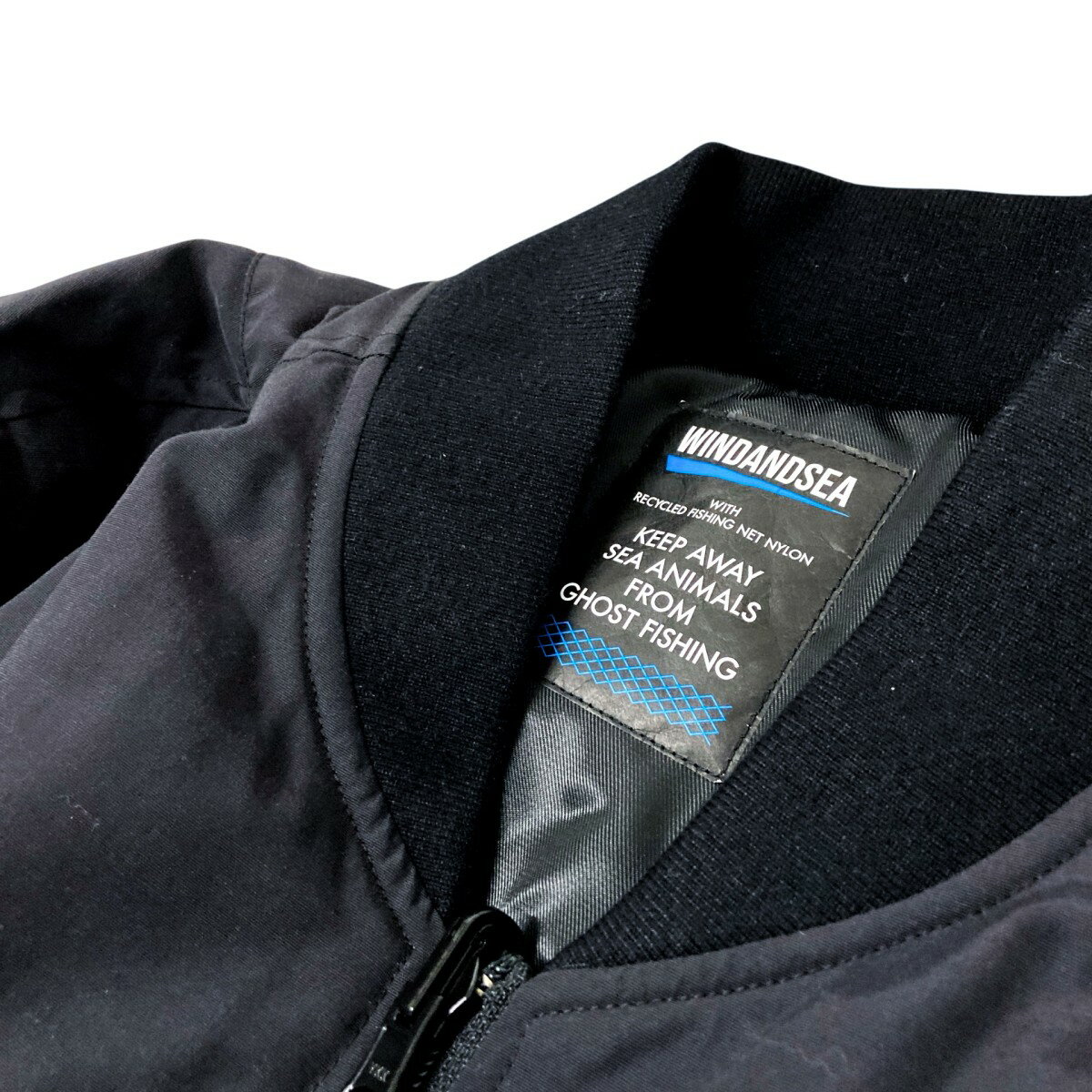 【中古】WIND AND SEA　FISHNET RECYCLED NYLON MA-1 M-1ジャケット WDS O RFN2 24 Q2 ブラック サイズ：S 【280925】（ウィンダンシー）