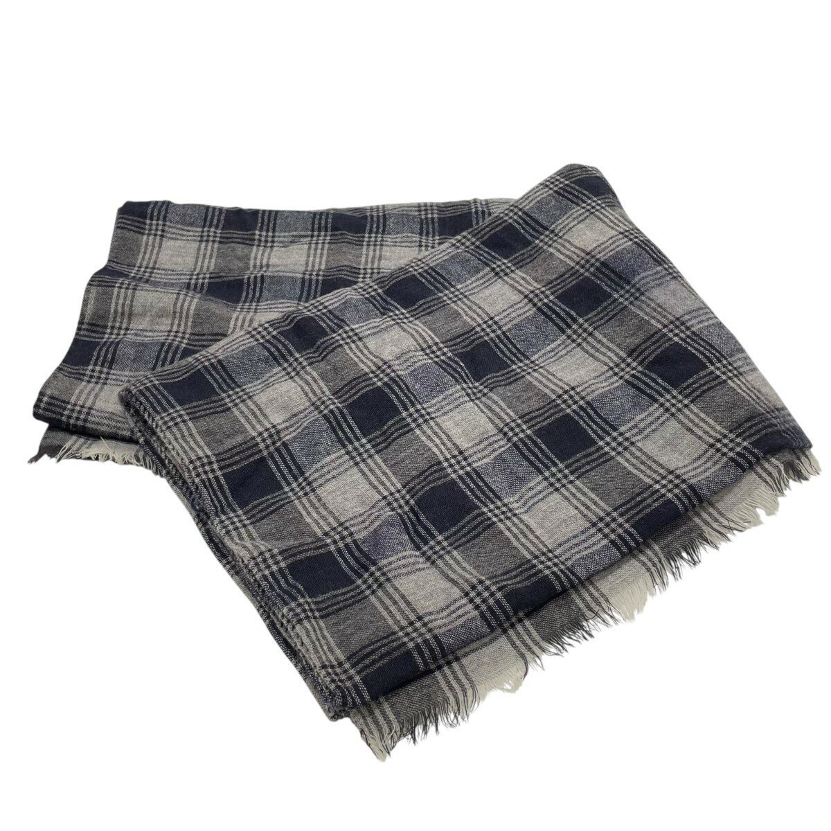 【中古】FRANCO BASSI　マフラー グレー×ネイビー 【280925】（フランコバッシ）