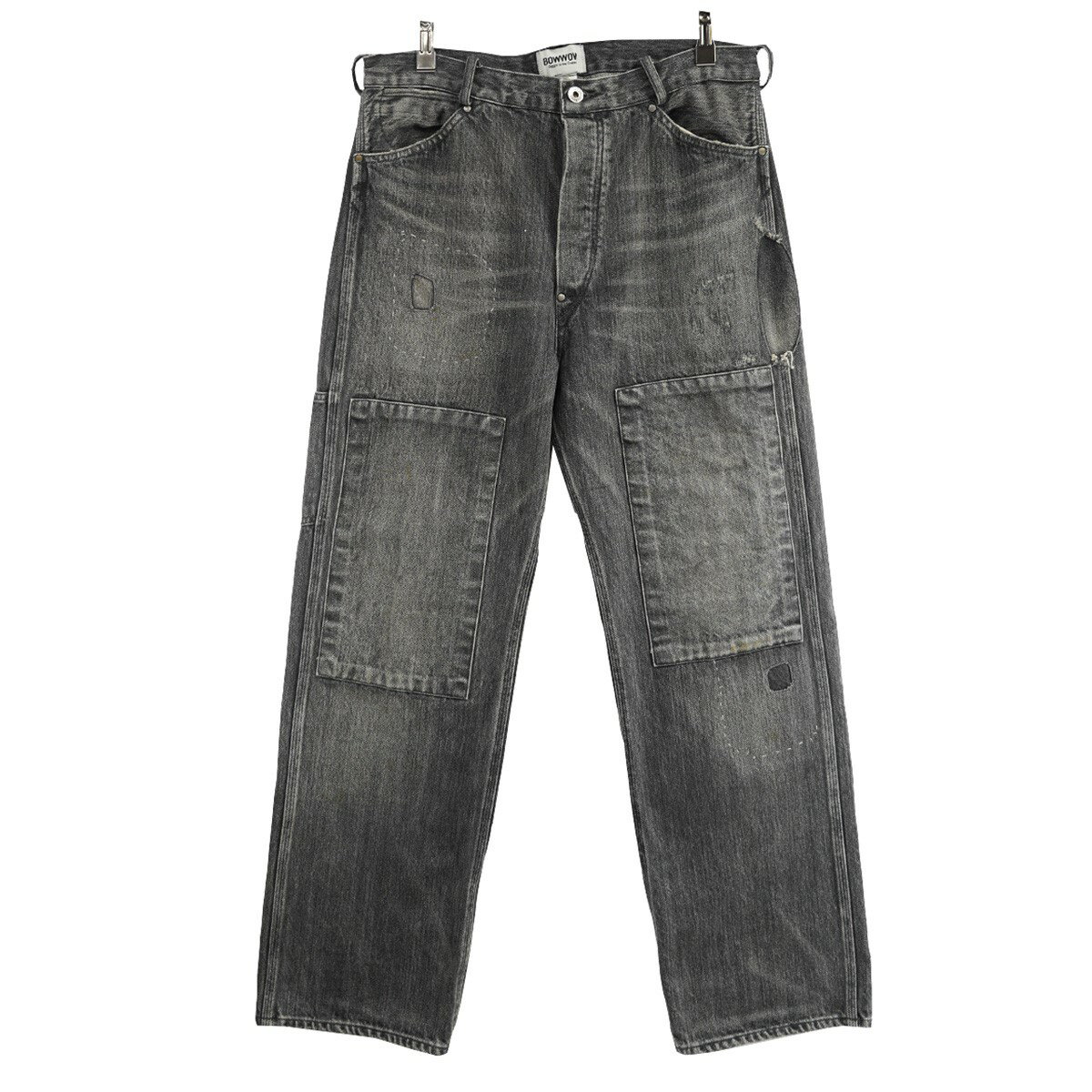 【中古】BOWWOWDOUBLE KNEE PAINTER PANTS AGEING ダブルニー エイジング ダスト 加工 ペインター デニムパンツ グレー サイズ：M【価格見直し】