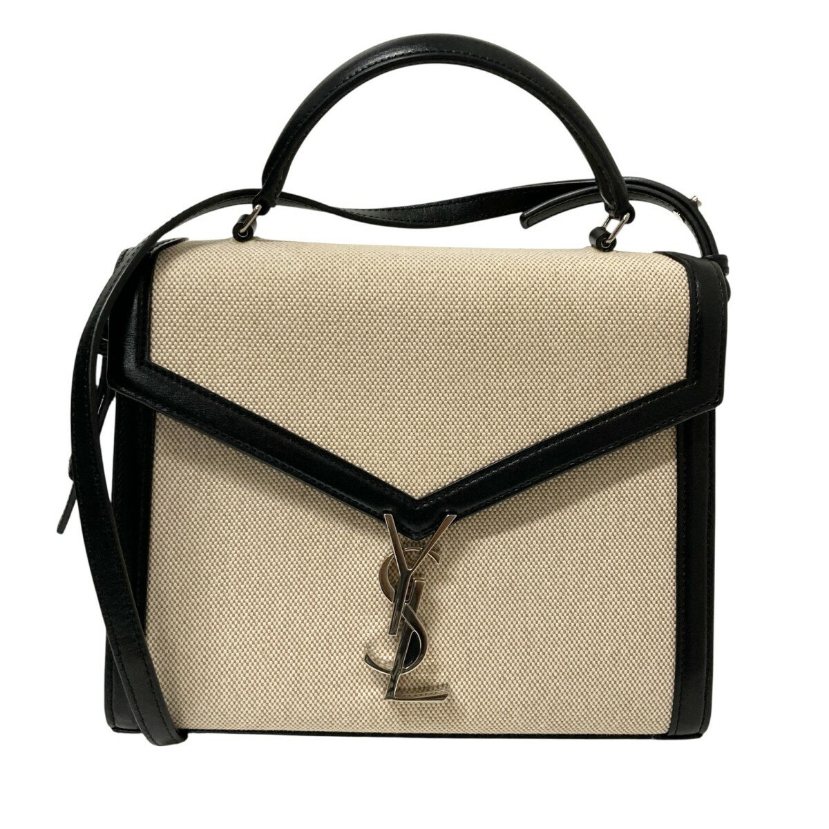 【中古】Yves Saint Laurentカサンドラ ショルダーバッグ MAL578000・1019 アイボリー×ブラック【価格見直し】