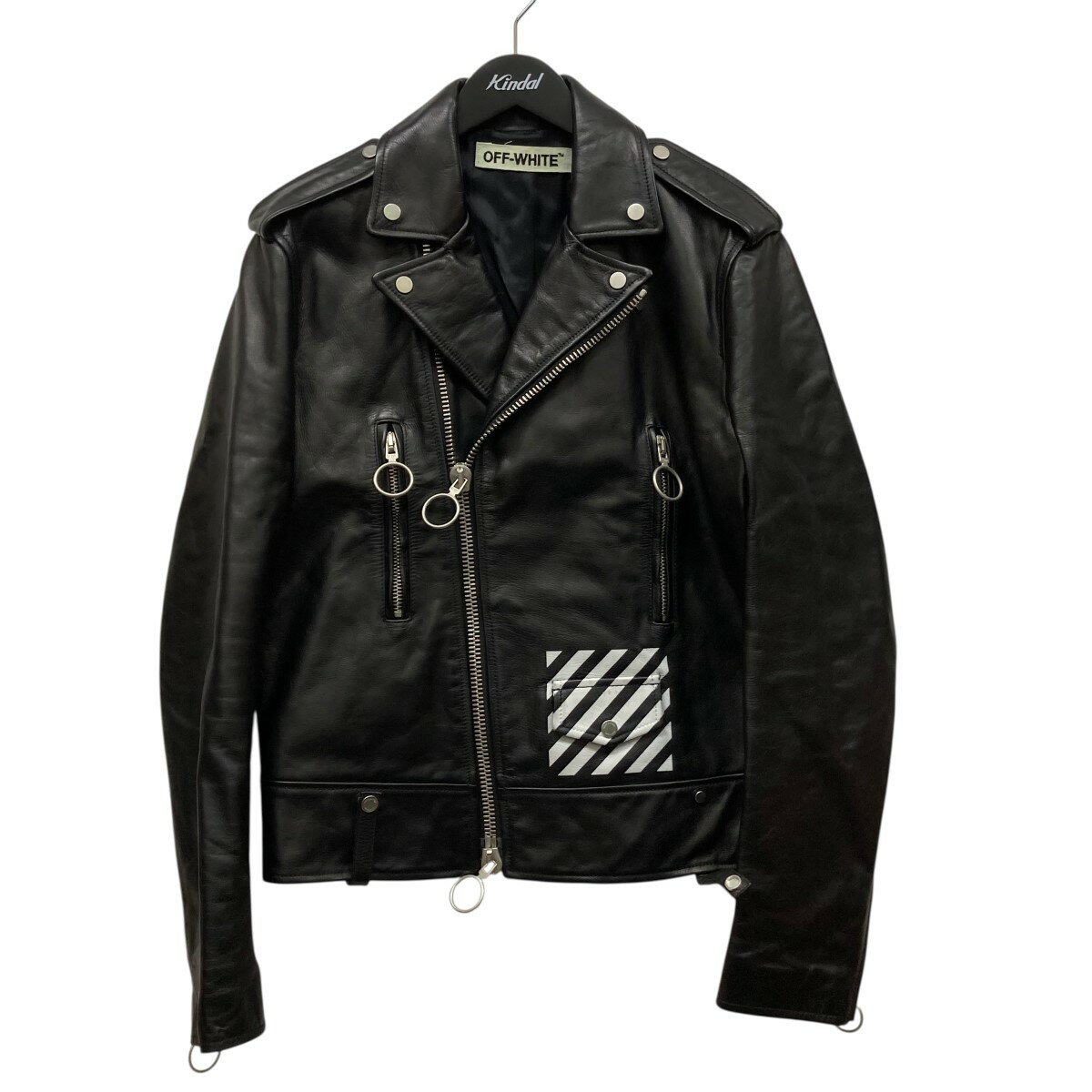 OFF-WHITE◆レザージャケット・ブルゾン/M/レザー/BLK/無地