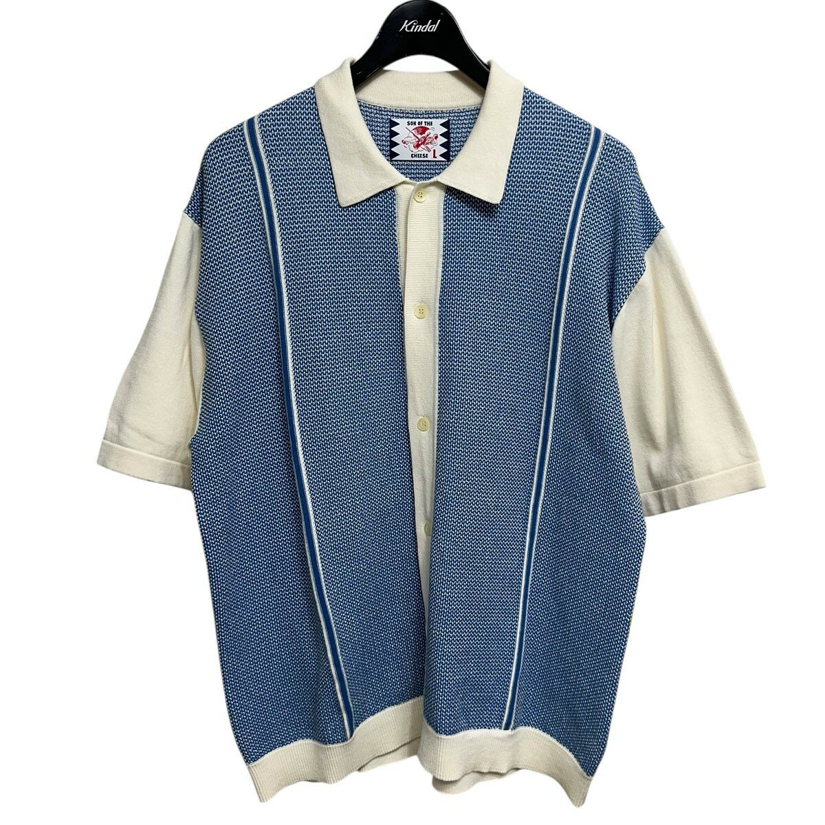 【中古】SON OF THE CHEESE　25SS Riplay Knit ニット半袖シャツ SC2510-KN03 ホワイト×ブルー サイズ..