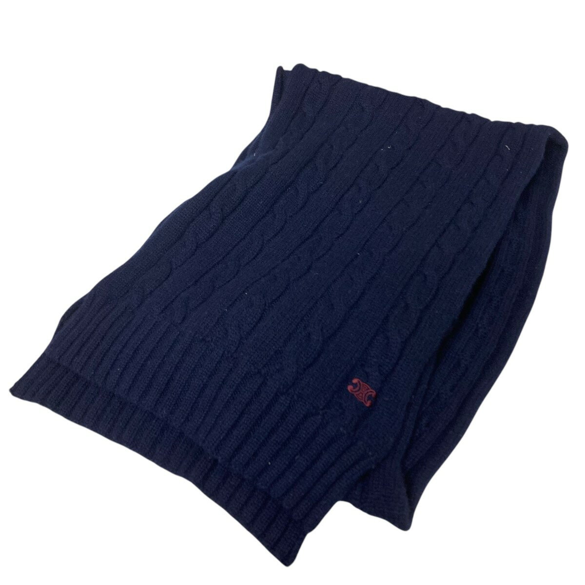 【中古】CELINEトリオンフスカーフ ／ ケーブルニットカシミア ネイビー【価格見直し】