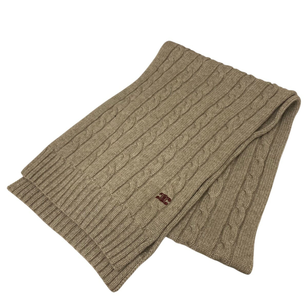 【中古】CELINEトリオンフスカーフ ／ ケーブルニットカシミア ベージュ【価格見直し】