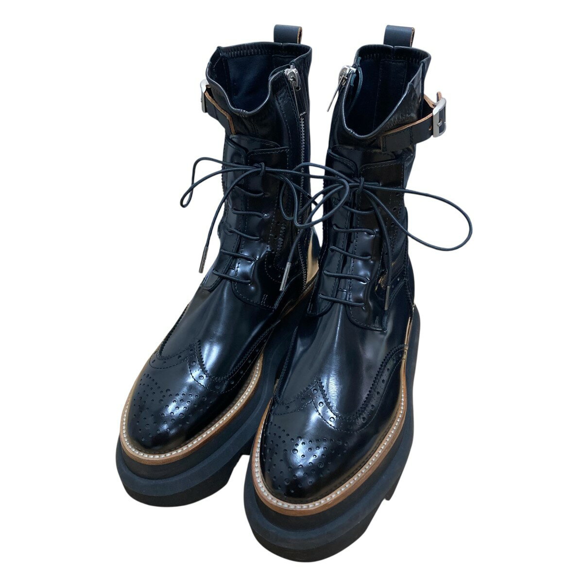 【中古】sacaiウイングチップソールブーツ ブラック サイズ：39【価格見直し】