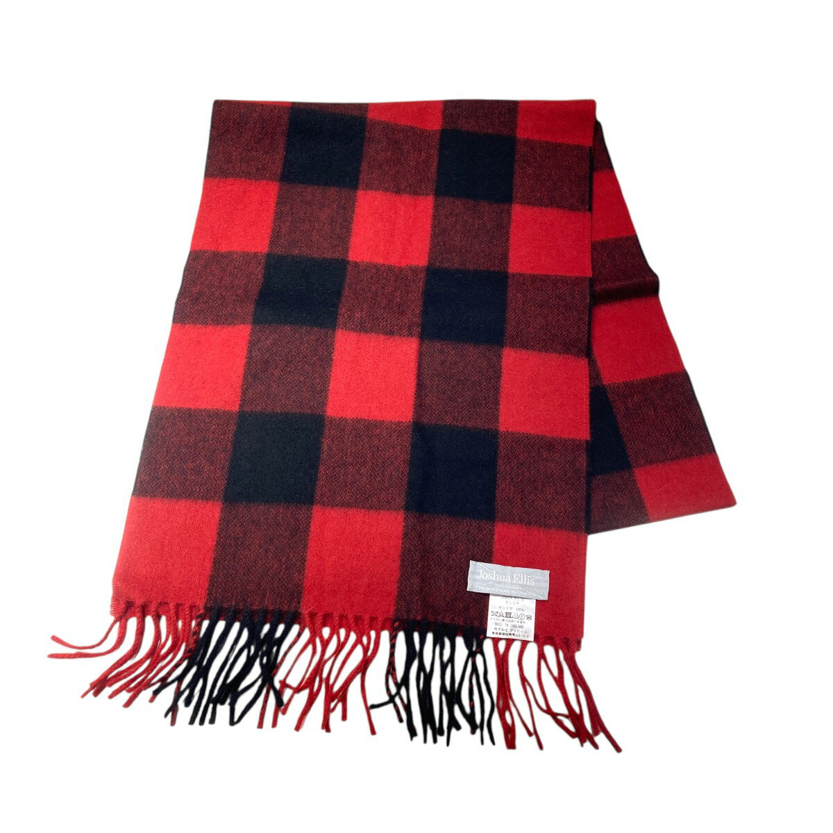 【中古】Joshua Ellis　ブロックチェック マフラー 82-218-26-100101 レッド×ブラック 【191025】（ジ..