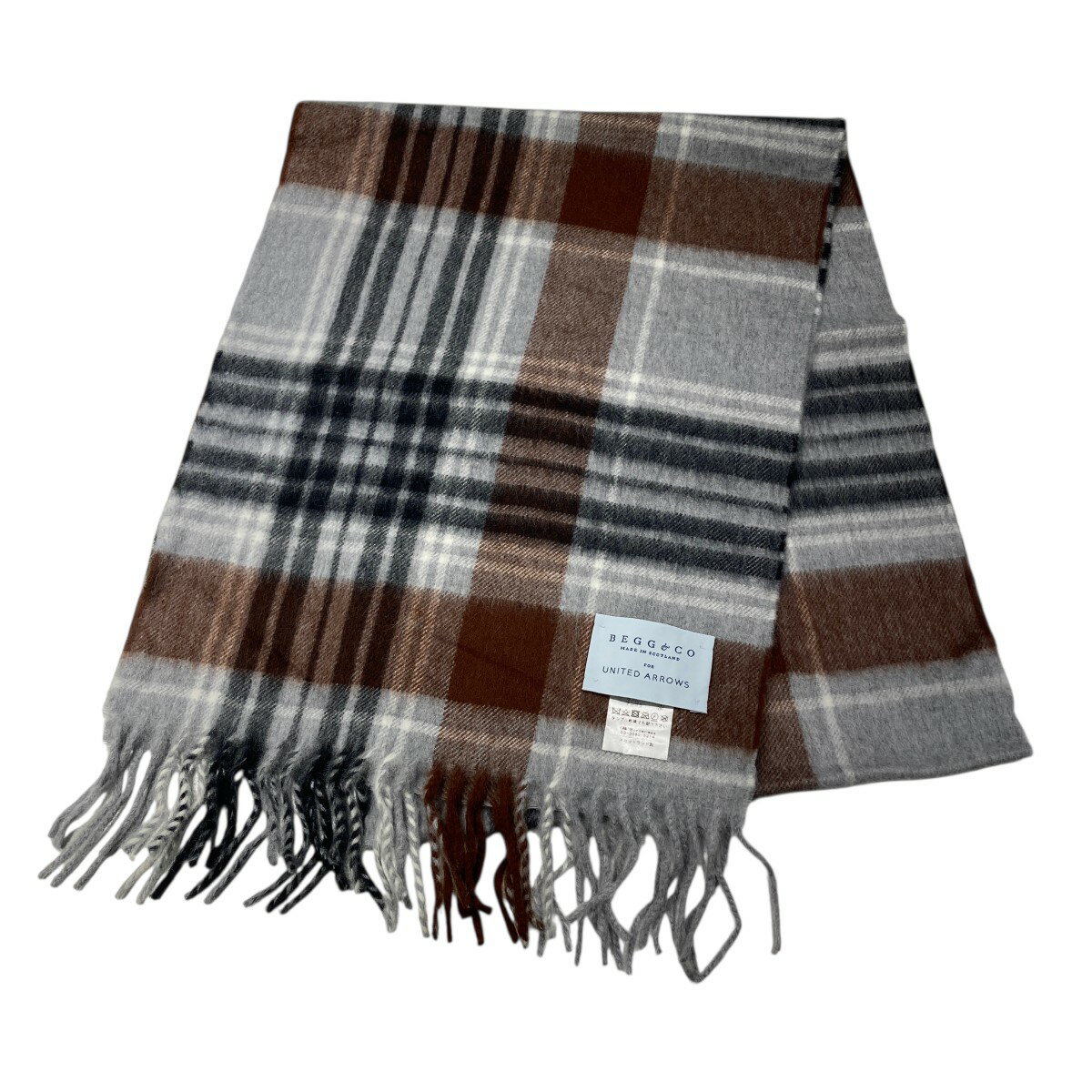 【中古】Begg ＆ Co　マフラー 1336-499-3634-1900 ブラウン×グレー 【191025】（ベグアンドコー）