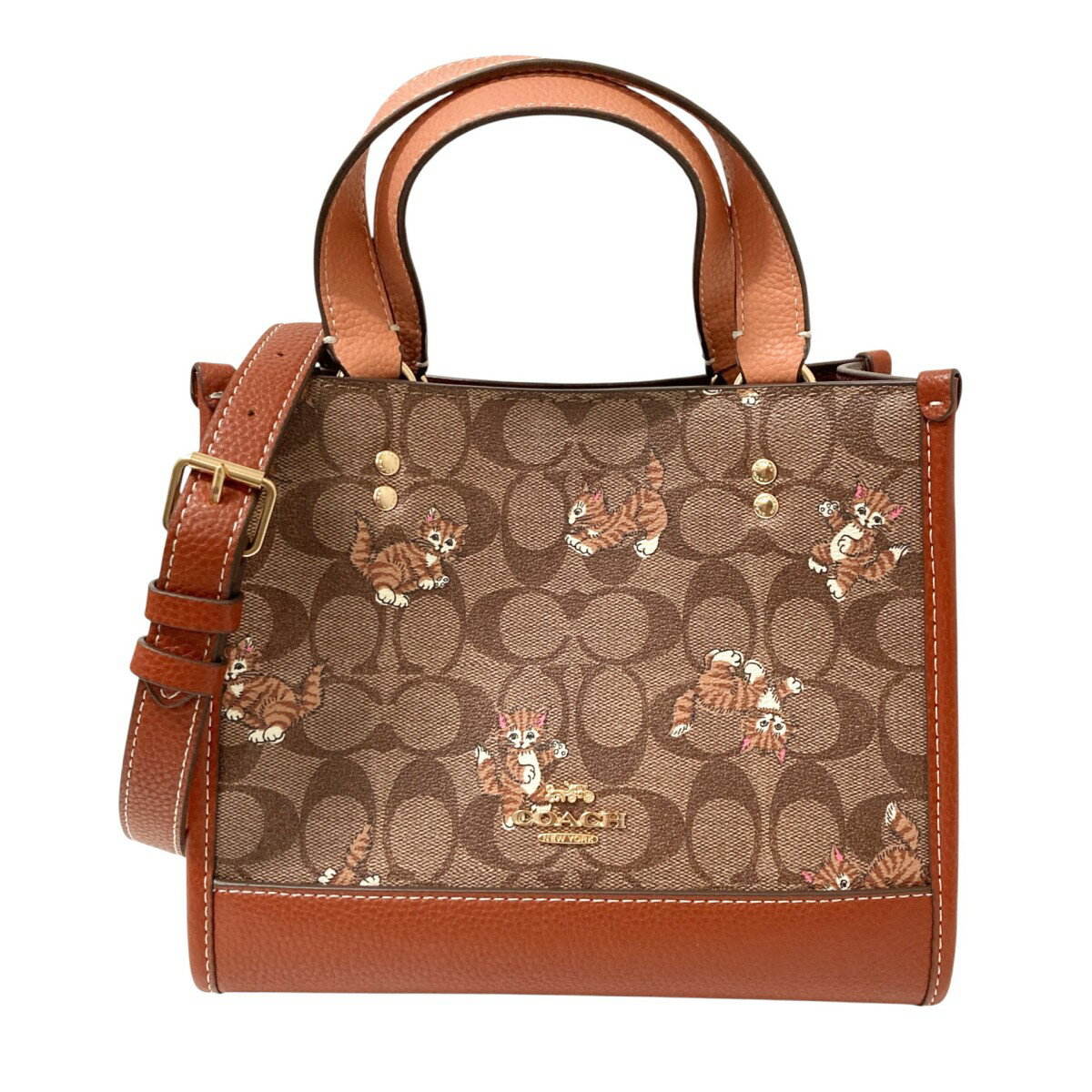 【中古】COACH　ダンシング キトゥン 2WAYショルダーバッグ CC424 ブラウン×ピンク 【261025】（コーチ）