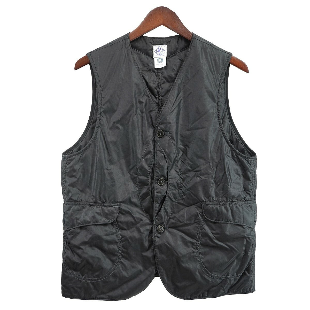 【中古】POST O’ALLS1512 ROYAL TRAVELER ロイヤル トラベラー ナイロンタフタ 中綿ベスト ブラック サ..