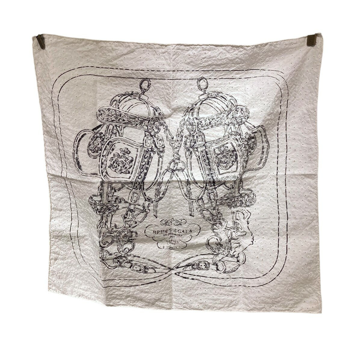【中古】HERMES　カレ70 イングリッシュエンブロイダリー Brid de Gala スカーフ ホワイト 【011125】（エルメス）