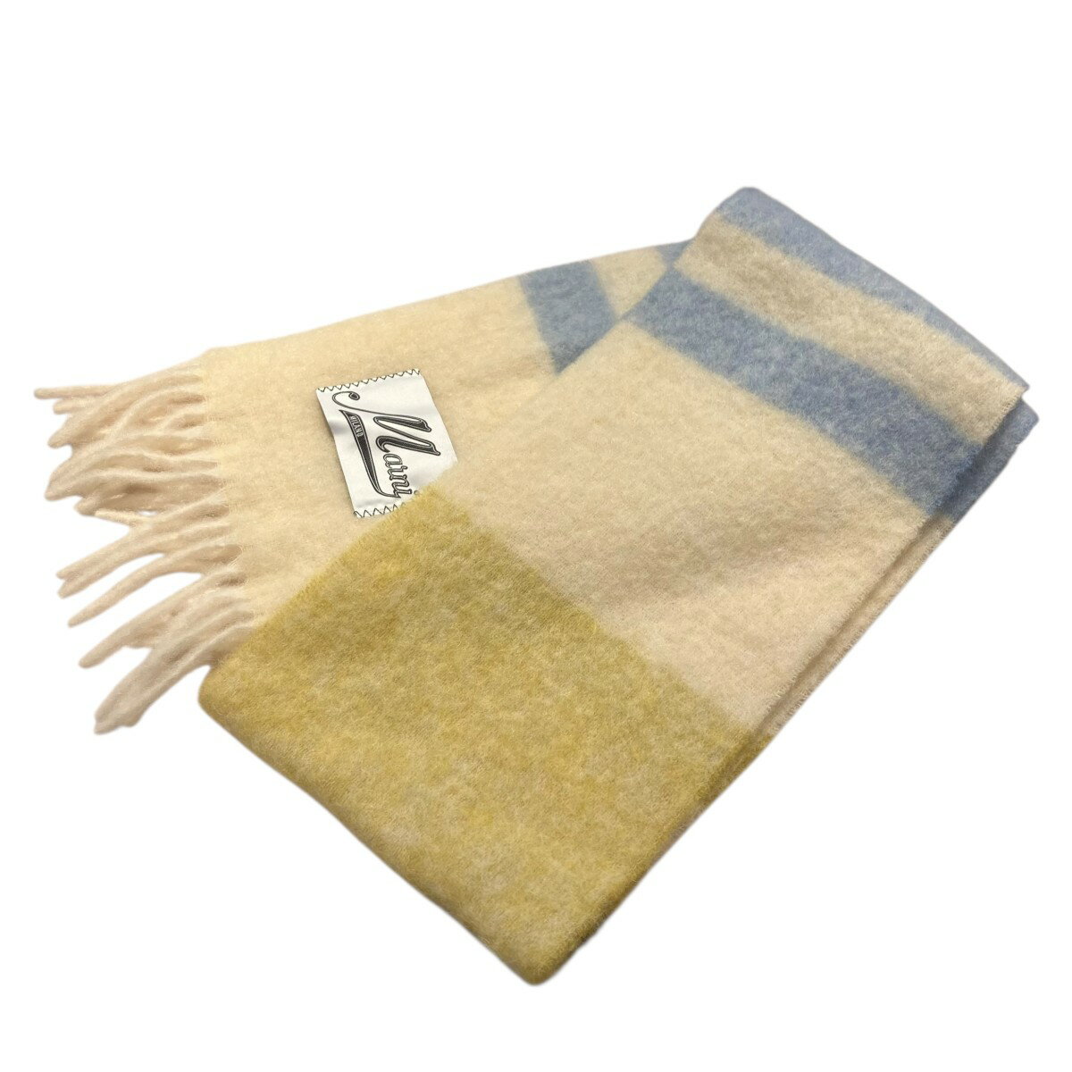【中古】MARNI　Mohair Strips Scarf モヘアマフラー SCMC0062Y0 ブルー×イエロー サイズ：記載なし 【..