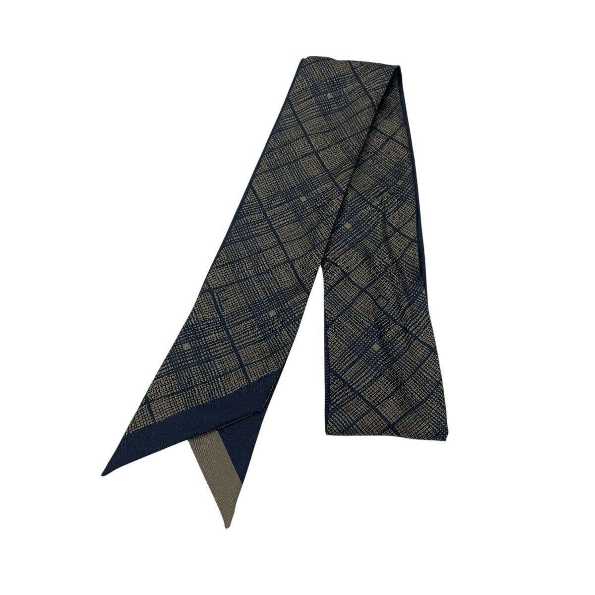 【中古】Ferragamoツイリー ネイビー×ベージュ【価格見直し】