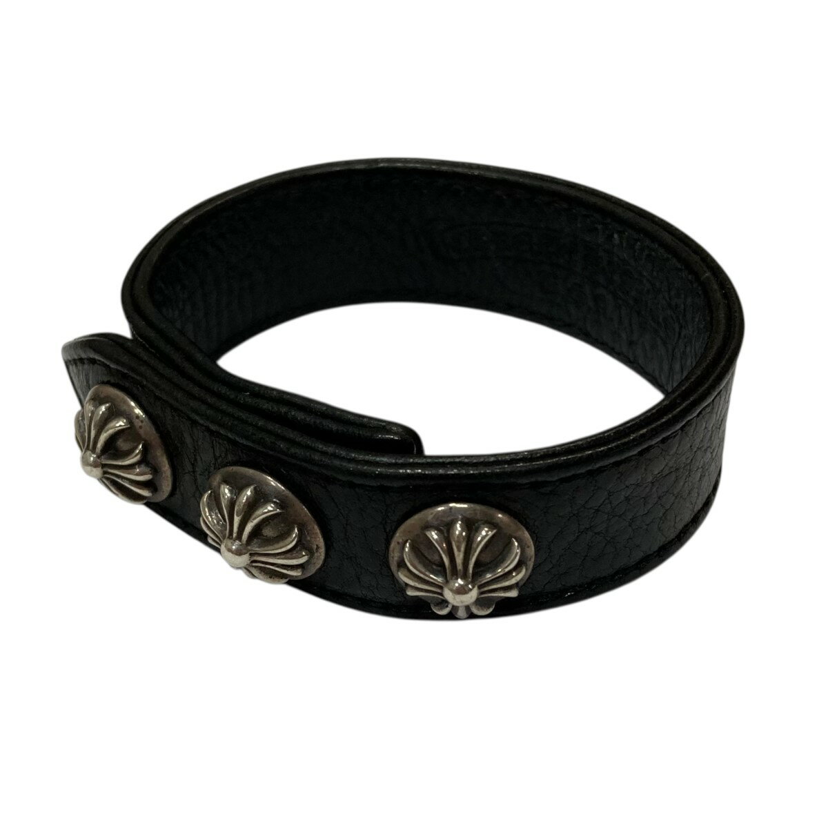楽天ブランド古着のカインドオル【中古】CHROME HEARTS　3クロスボタン2スナップレザーブレスレット ブラック サイズ：- 【081125】（クロムハーツ）