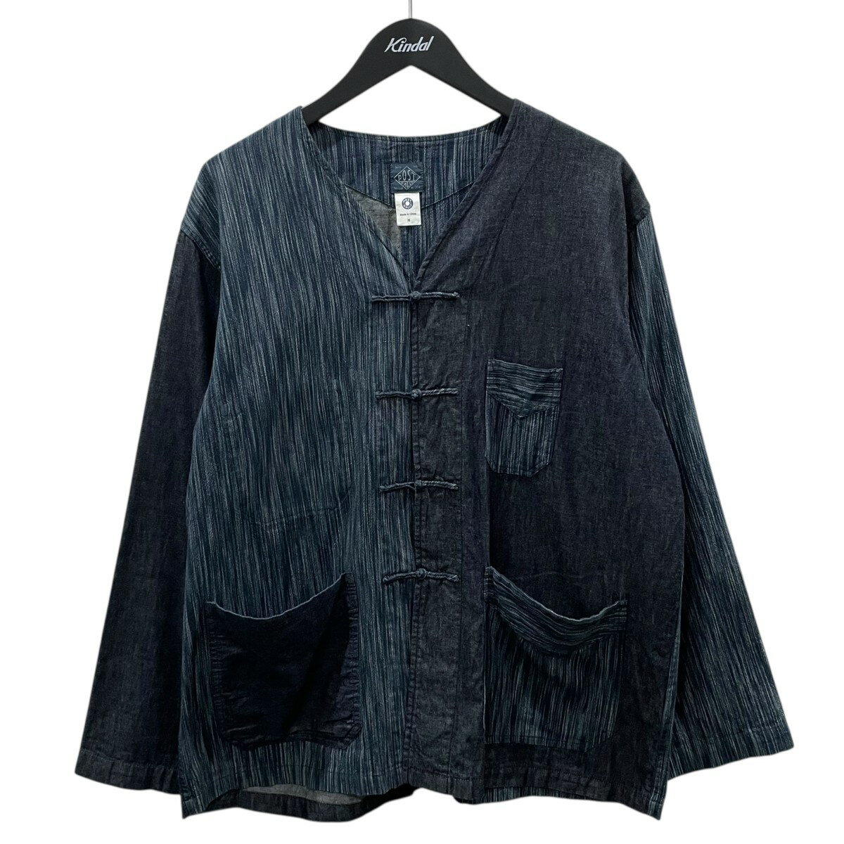 【中古】POST O’ALLS　チャイナデニムシャツ POST Chinois DV denim ikat combo indigo ポスト シノワ ..