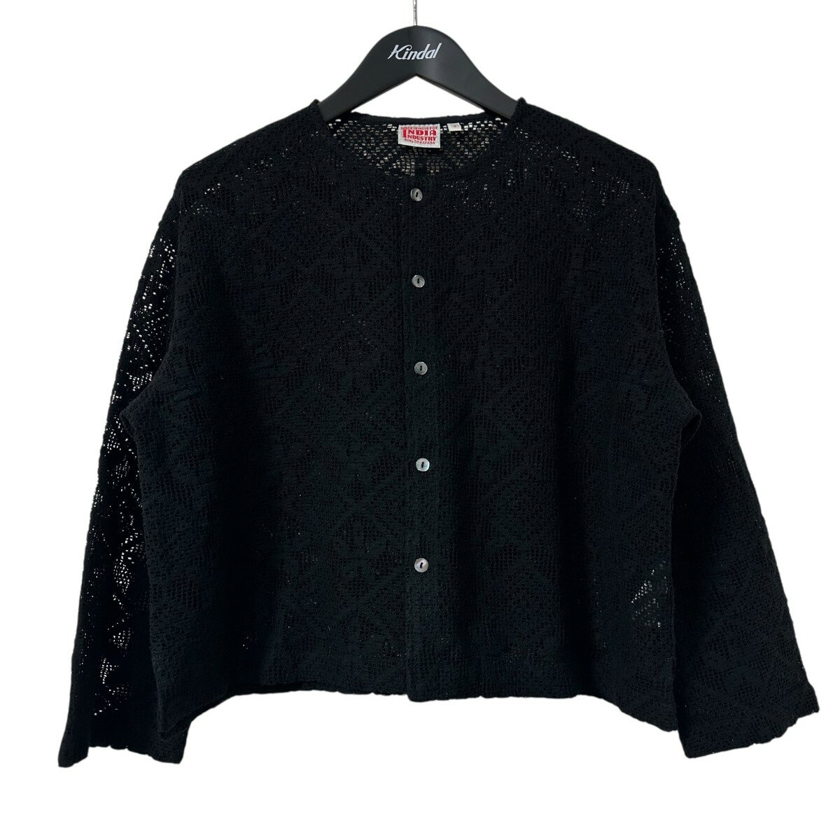 【中古】INDIA INDUSTRY　レース シャツカーディガン ノーカラーレースシャツ ND B0377 ブラック サイ..