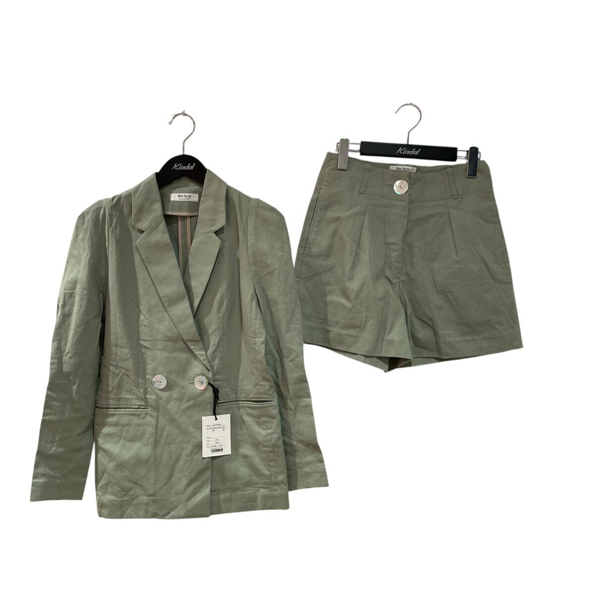 【中古】Her lip to　Shell Buttons Jacket Setup セットアップ HER1903019 グリーン サイズ：SIZE FRE..