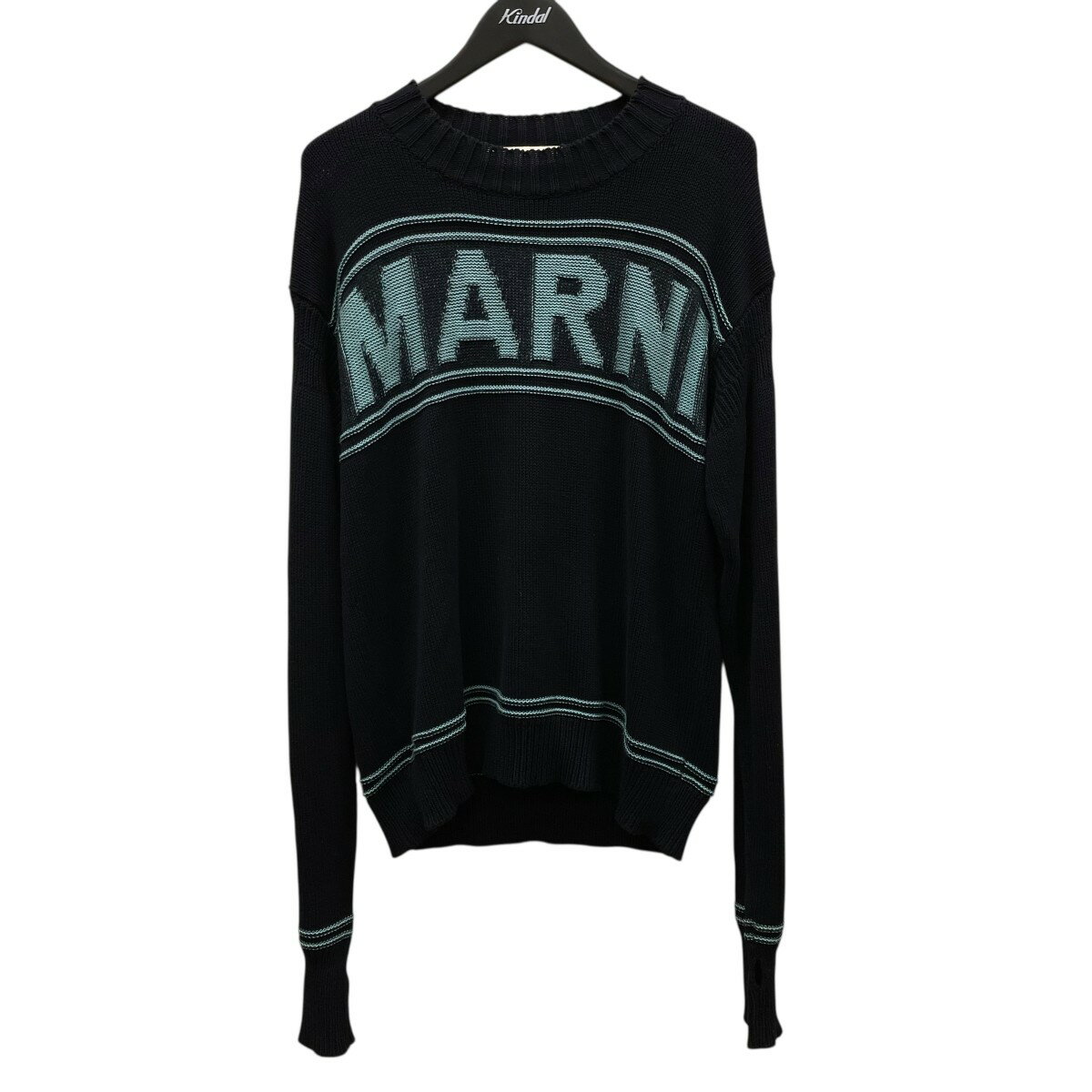 【中古】MARNI　23SS フィンガーホール ロゴコットンニットセーター GCMG0293Q0 ネイビー サイズ：44 ..
