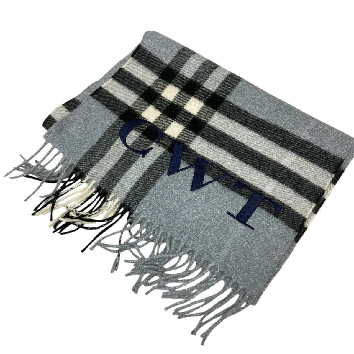 【中古】BURBERRY　カシミヤチェックマフラー 3994461 グレーブルー サイズ：ONE SIZE 【191125】（バ..