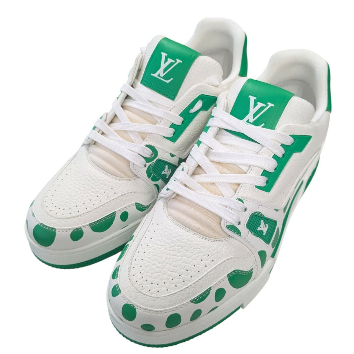 【中古】LOUIS VUITTON×草間彌生LVトレイナーラインスニーカー ホワイト×グリーン サイズ：7 1/2(4)
