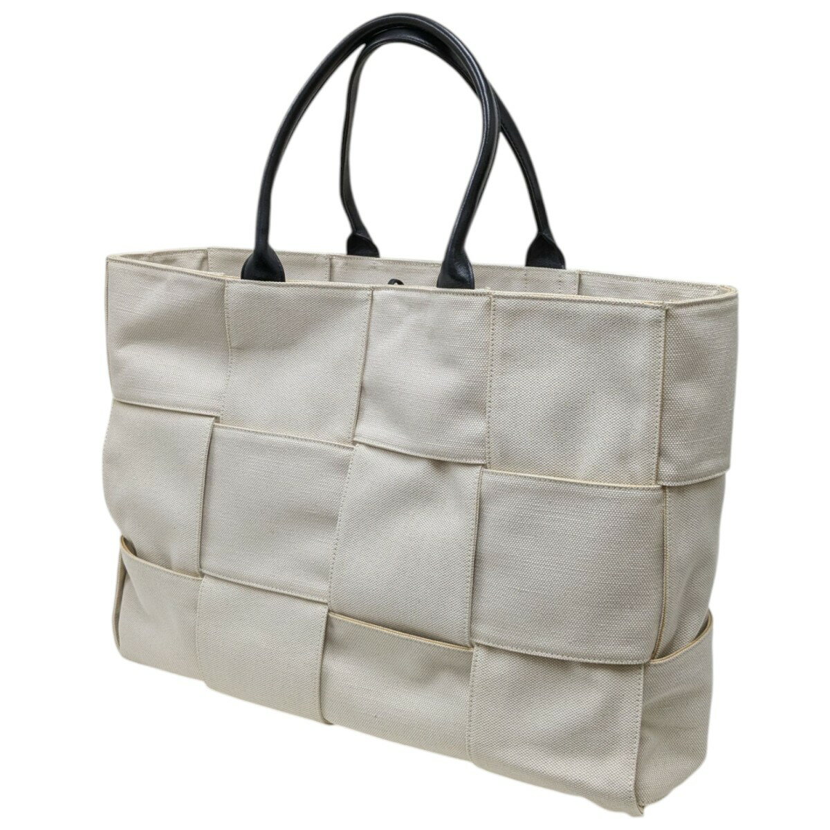 【中古】BOTTEGA VENETA　キャンバストートバッグ アイボリー 【211125】（ボッテガヴェネタ）