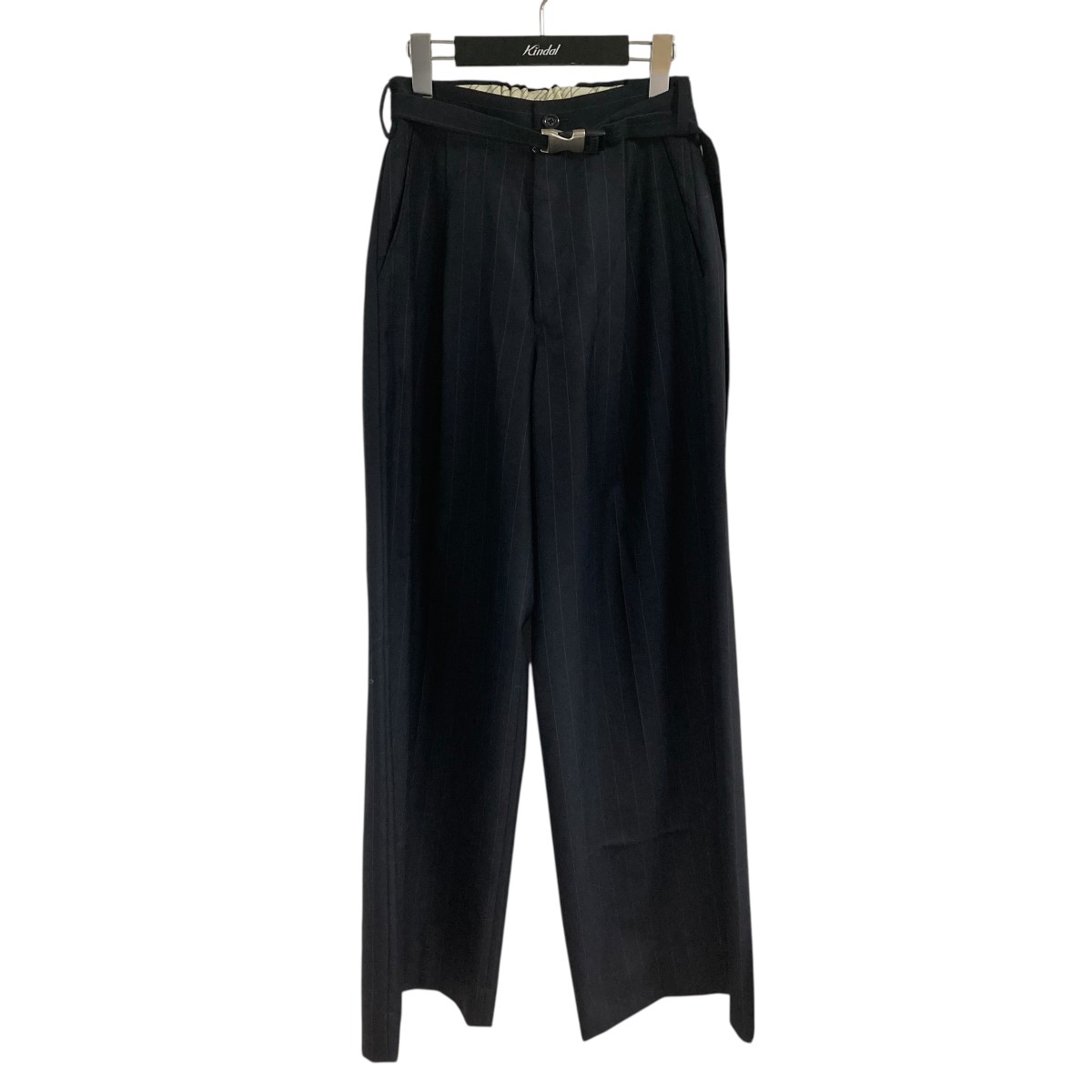 【中古】UJOH ベルテッドストライプワイドスラックスパンツ ネイビー サイズ:2 【251125】(ウジョー)