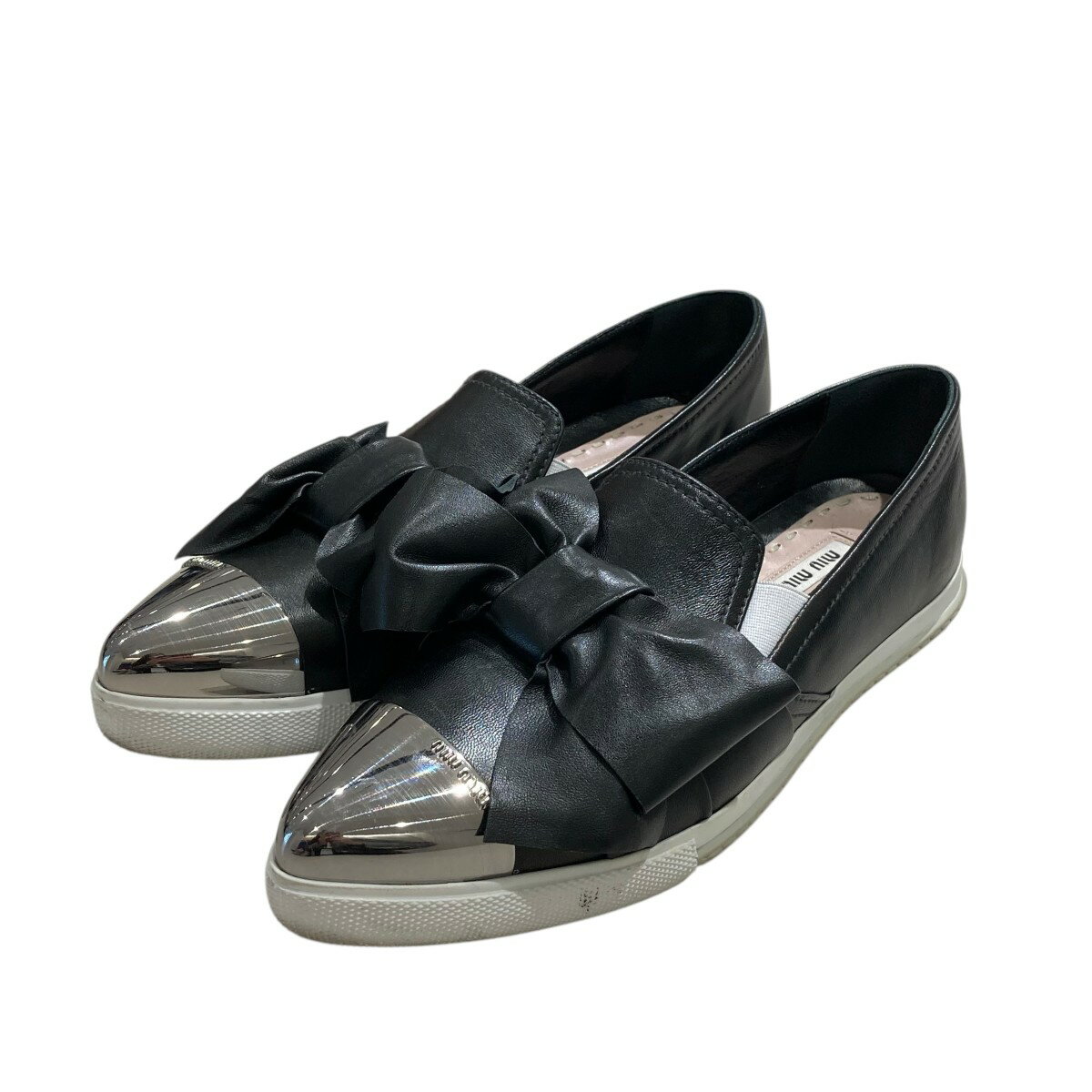 【中古】MIU MIU　リボン スリッポン 