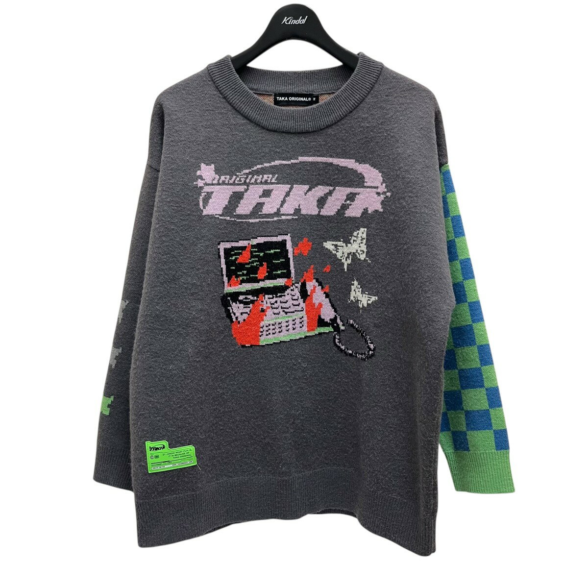 【中古】TAKA ORIGINAL グラフィックニット グレー サイズ：M 【051225】（タカ オリジナル）