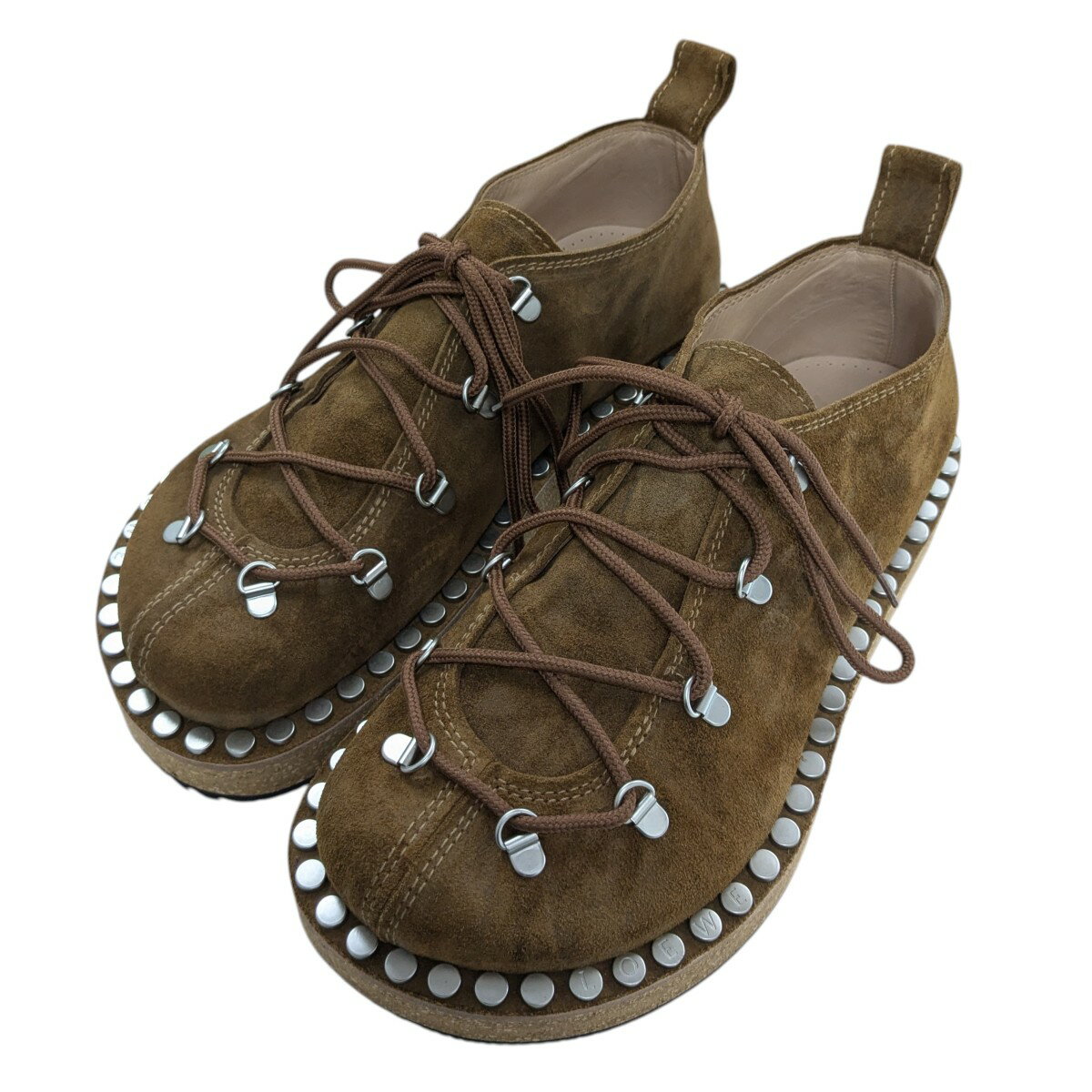 【中古】LOEWEリベットレースアップシューズ ブラウン サイズ：41【価格見直し】