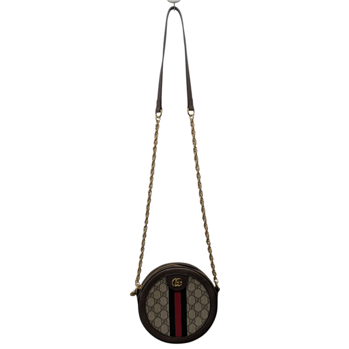 【中古】GUCCIオフィディア ミニ ラウンド チェーンショルダーバッグ ブラウン【価格見直し】