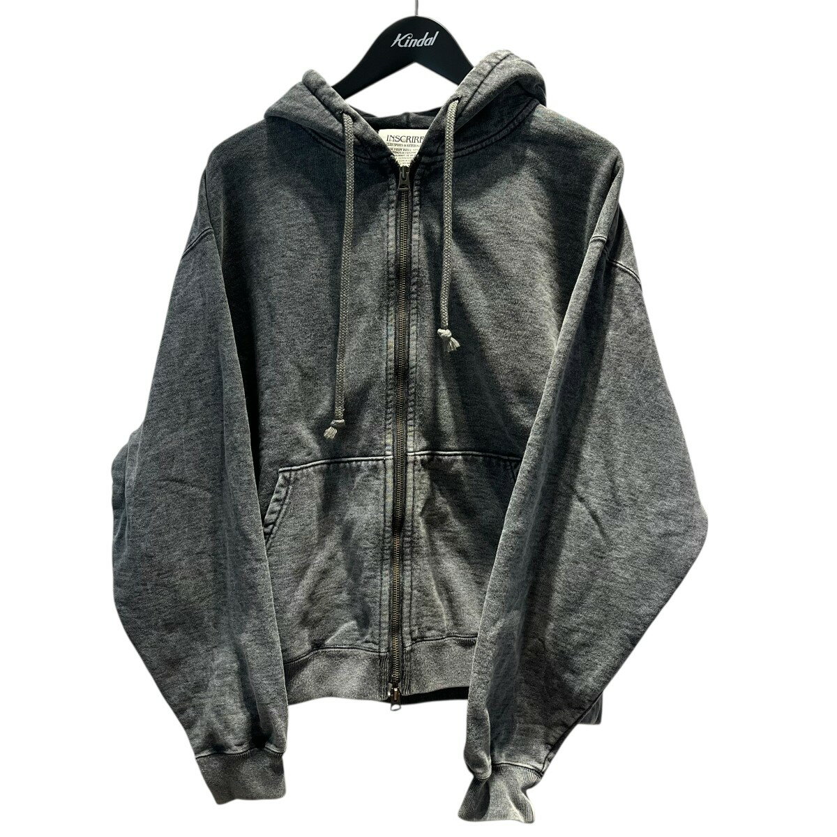【中古】INSCRIRE Zip Bleach Sweat Parka ジップパーカー I24SS-BC79B グレー サイズ：M 【270126】（アンスクリア）