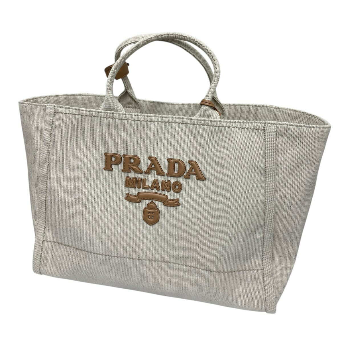 【中古】PRADA　ジャルディニエールリネンブレンドトートバッグ アイボリー サイズ：- 【020226】（プラダ）