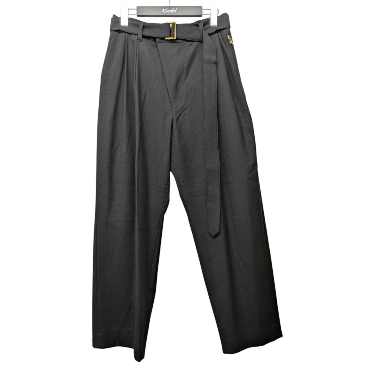 【中古】CULLNIポリエステル／レーヨン／ウール／コットン ベルト2タックパンツ 21-AW-024 ブラック サイズ：1【価格見直し】
