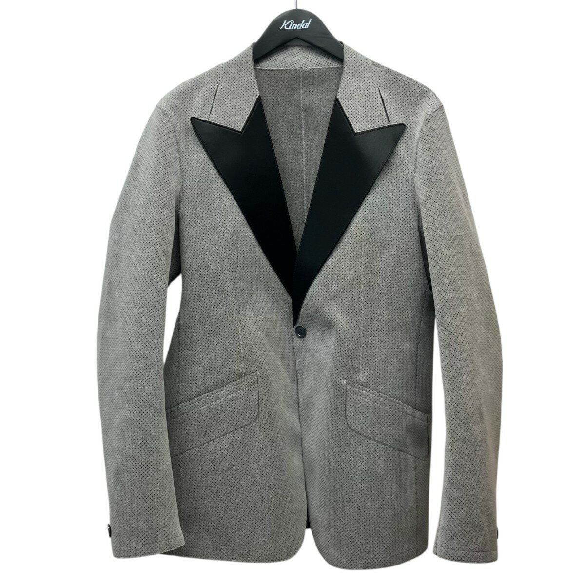 【中古】renoma25SS シンセティックレザー ジャケット RCFS01 A グレー×ブラック サイズ：50【価格見直し】