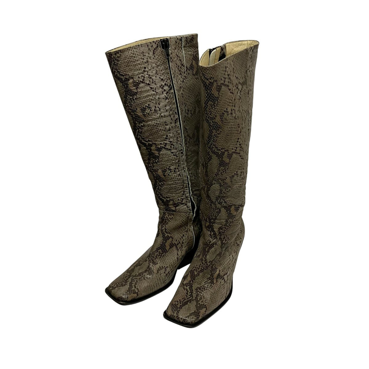 【中古】UNTISHOLDパイソン型押しロングブーツ グレー サイズ：36【価格見直し】