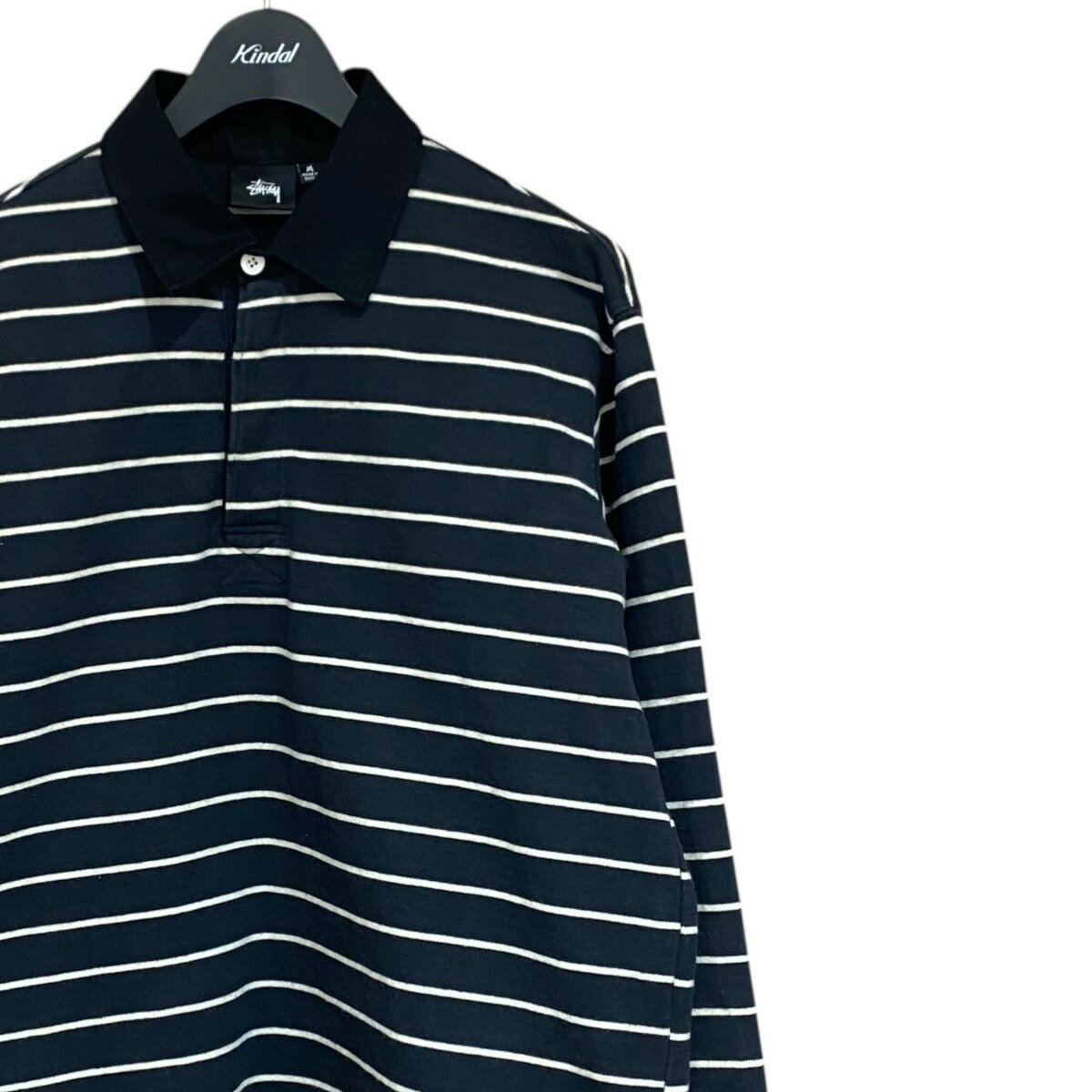 【中古】stussy　STRIPED RUGBY SHIRT ラグビーシャツ 1140372 ブラック サイズ：M 【080326】（ステューシー）