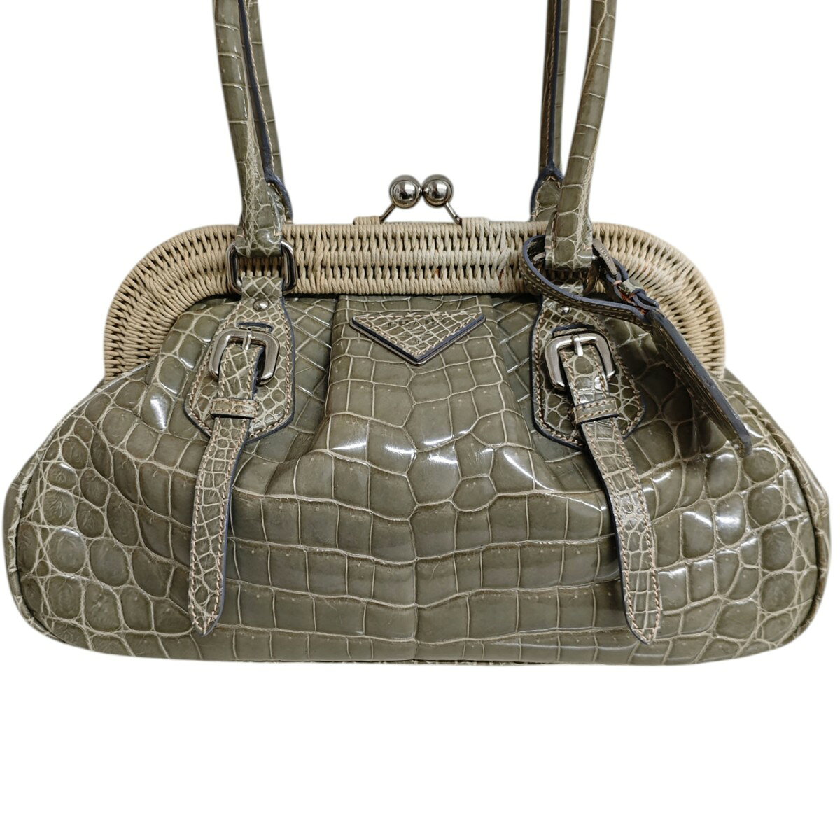 【中古】PRADA クロコダイル がま口ハンド...の紹介画像3