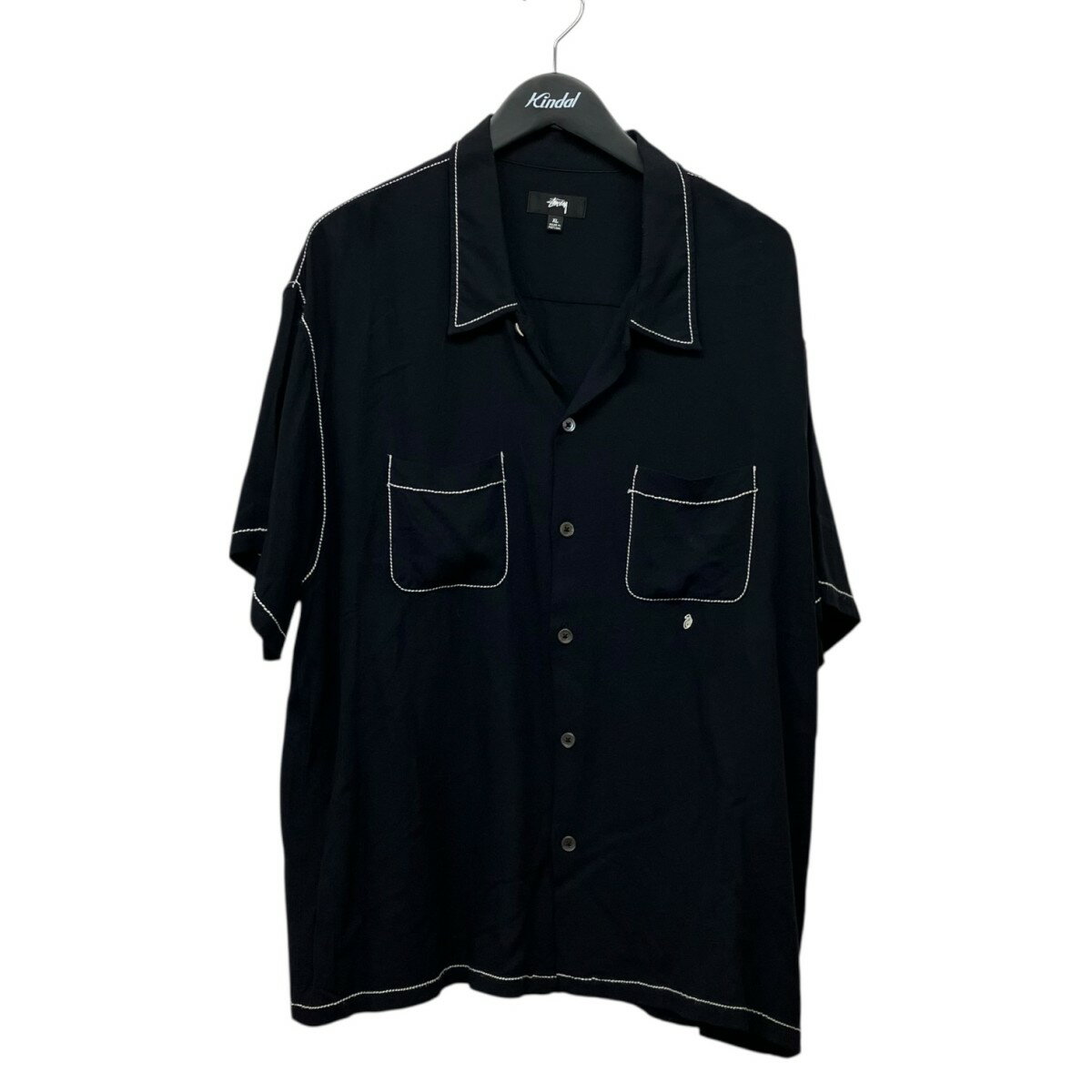 【中古】stussy　22SSContrast Pick Stitched Shirt コントラストピックステッチシャツ ブラック サイズ：XL 【250326】（ステューシー）