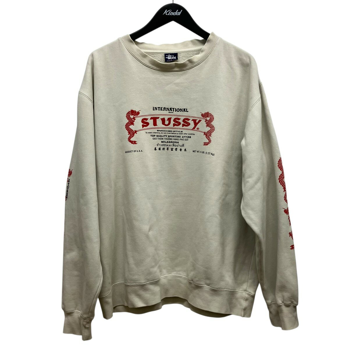 Collaboration - 【中古】stussy　紺タグ Milagrosa ドラゴンプリントスウェット ベージュ サイズ：L 【030426】（ステューシー）