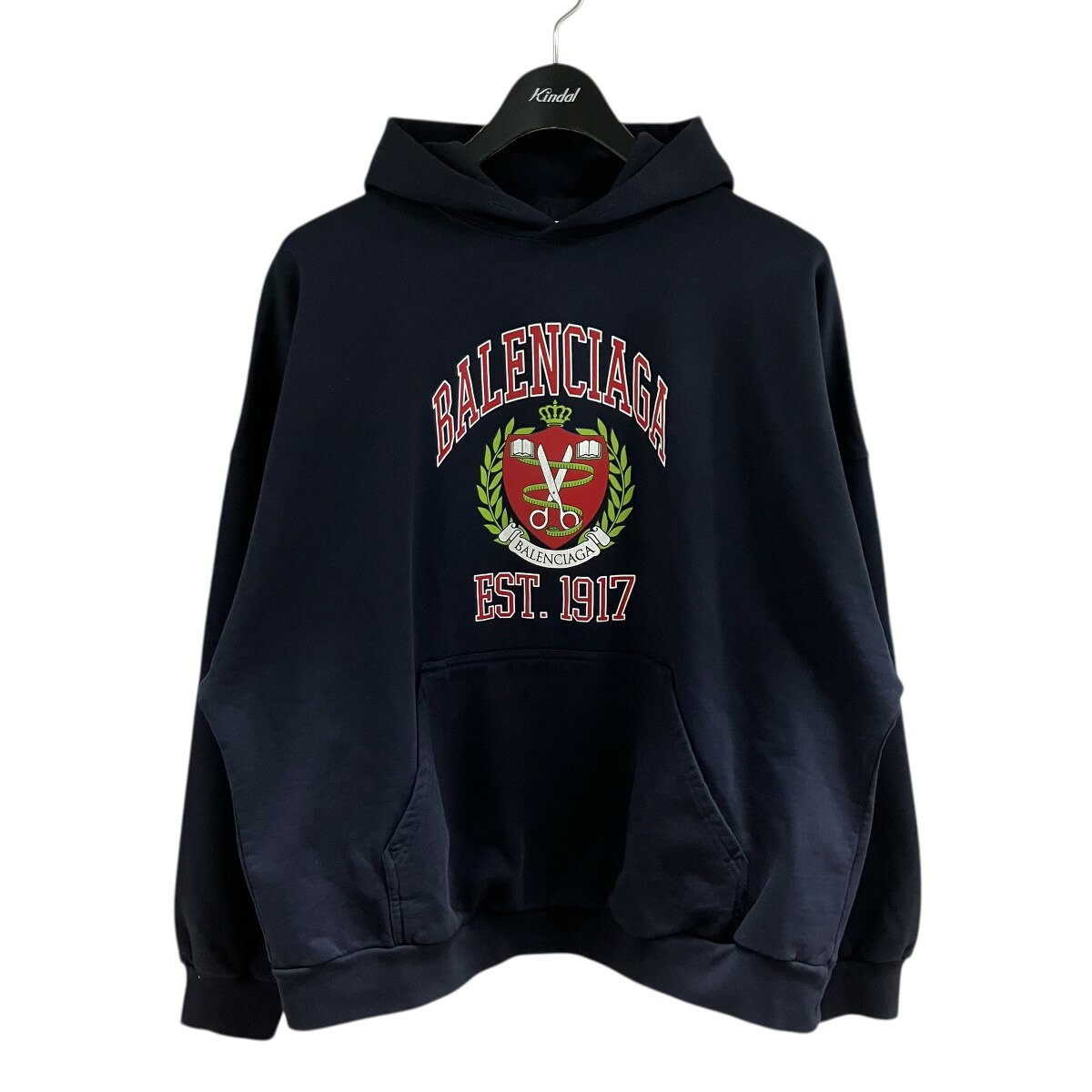 樂天商城 - 【中古】BALENCIAGA　エンブレムロゴプリントプルオーバーパーカー ネイビー サイズ：1 【040426】（バレンシアガ）