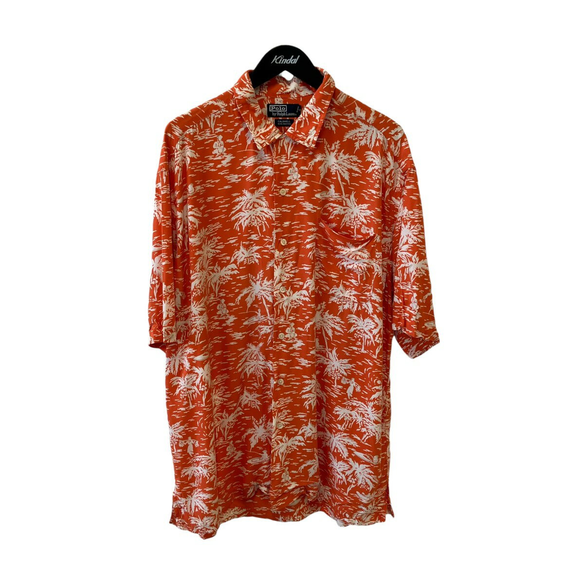 【中古】POLO RALPH LAUREN90s Rayon Aloha Shirt 半袖シャツ オレンジ×ホワイト サイズ：L【価格見直し】
