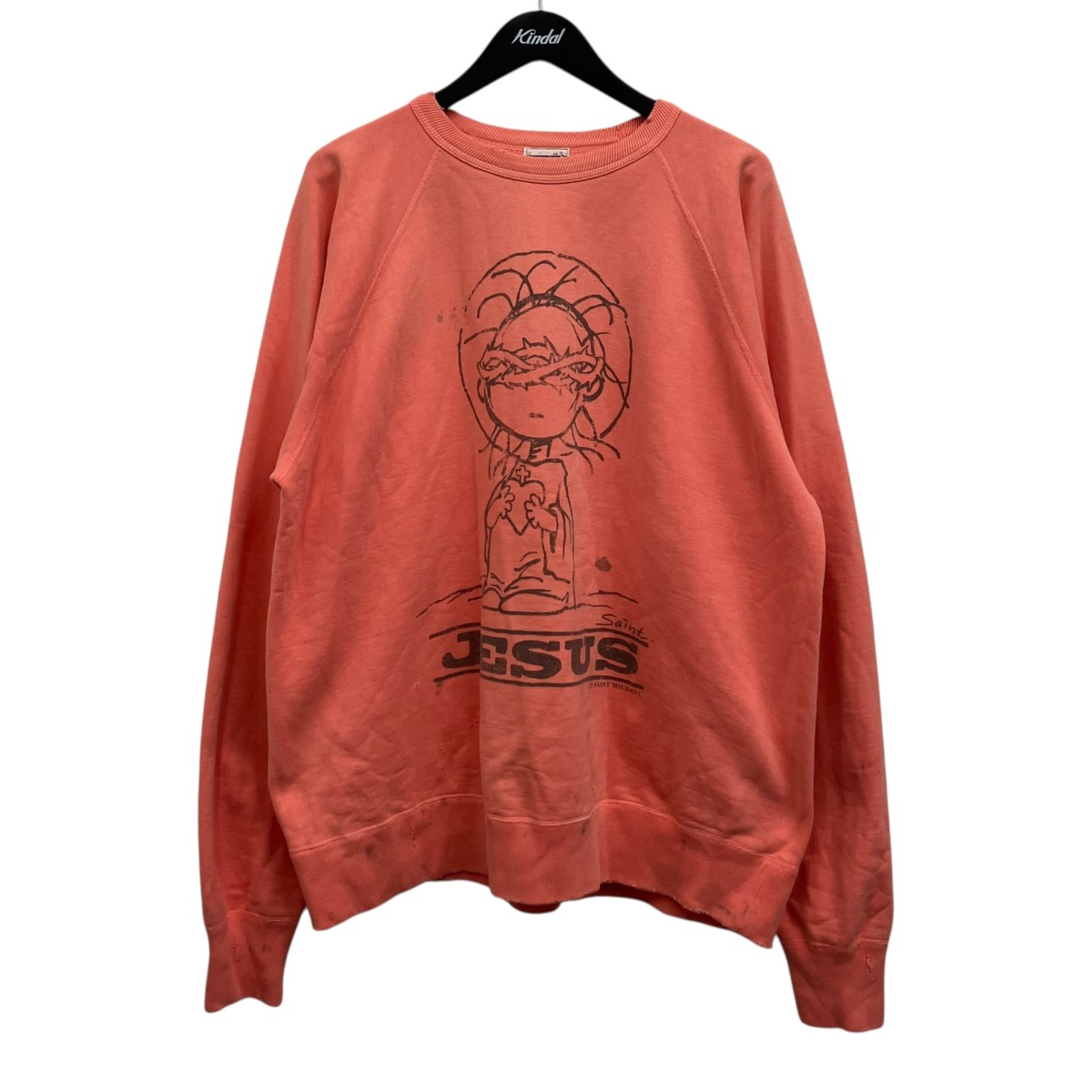 【中古】SAINT MICHAEL　Raglan Sweat Shirt ラグランプリントスウェット オレンジ サイズ：XL 【190426】（セントマイケル）