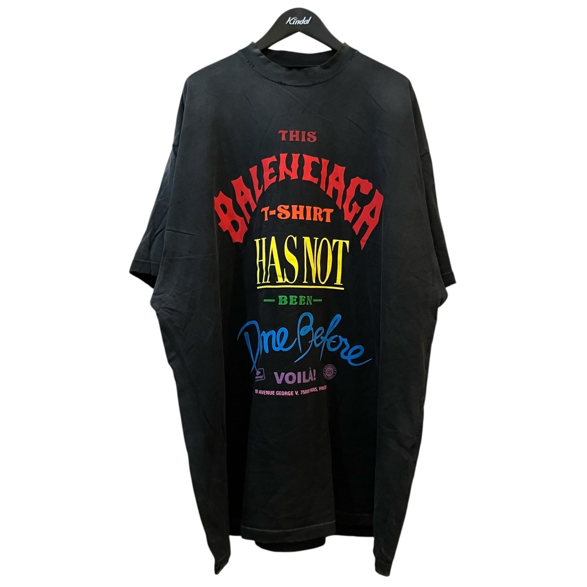 【美品】BALENCIAGA バレンシアガ Tシャツ デストロイクラッシュ NOT BEEN DONE 2024年製 ロゴ カラフル プリント ダメージ加工 オーバーサイズ 787349 カットソー トップス ユニセックス サイズ L ウォッシュドブラック マルチカラー ポルトガル製 BALENCIAGA（バレンシアガ） 23SS Skater T-Shirt デストロイ