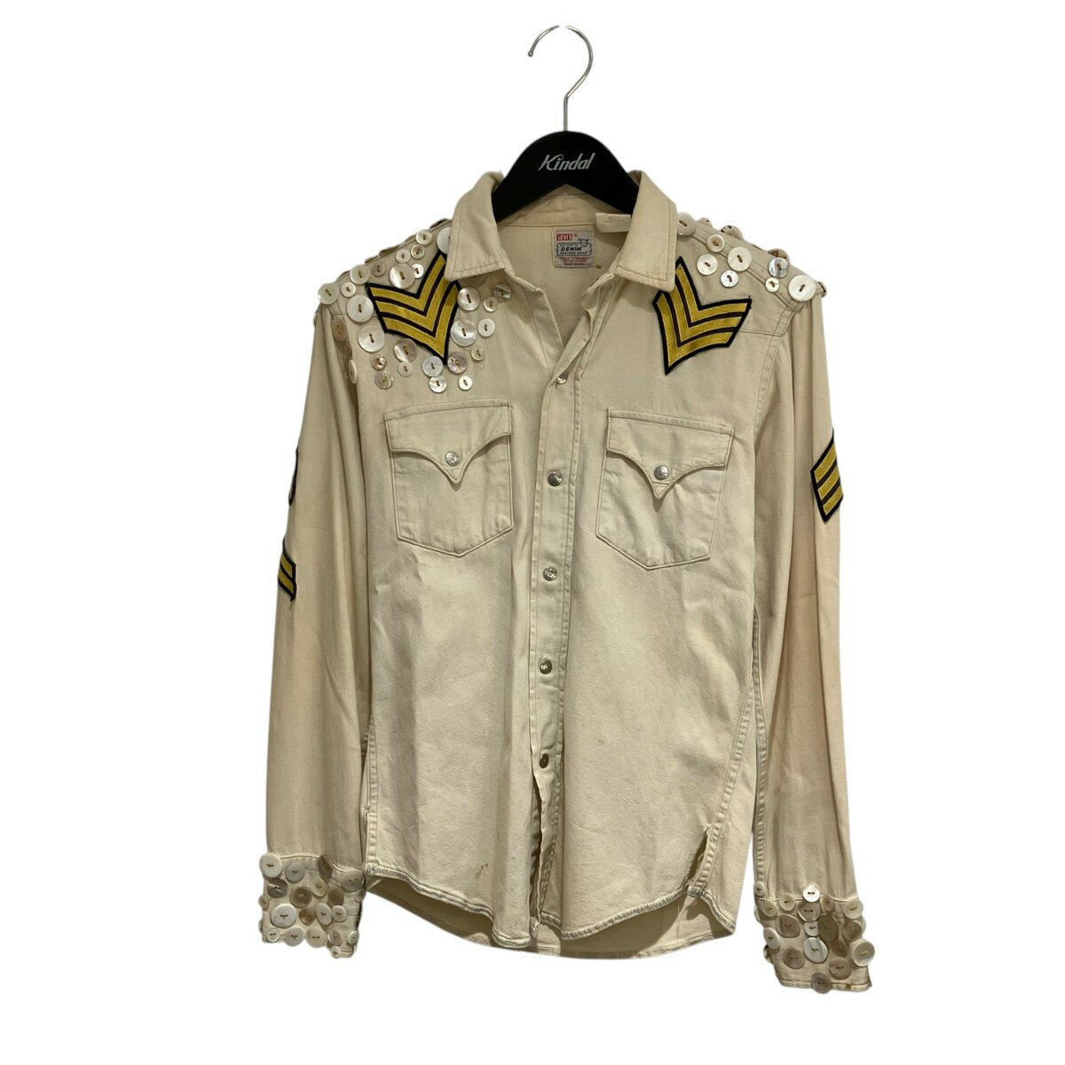 【中古】LEVI’S　「50’S 復刻 LEVI’S VINTAGE CLOTHING 初期モデル シェルボタン」 長袖シャツ アイボリー サイズ：不明 【090526】（リーバイス）